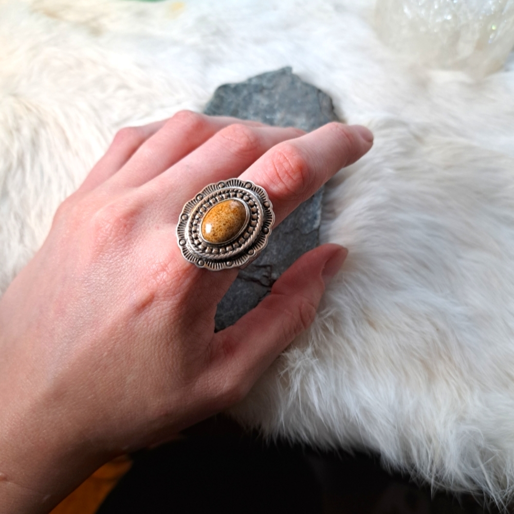 Signed Sterling Silver Brown Jasper Ring - Southwestern US Style - Size 9.5